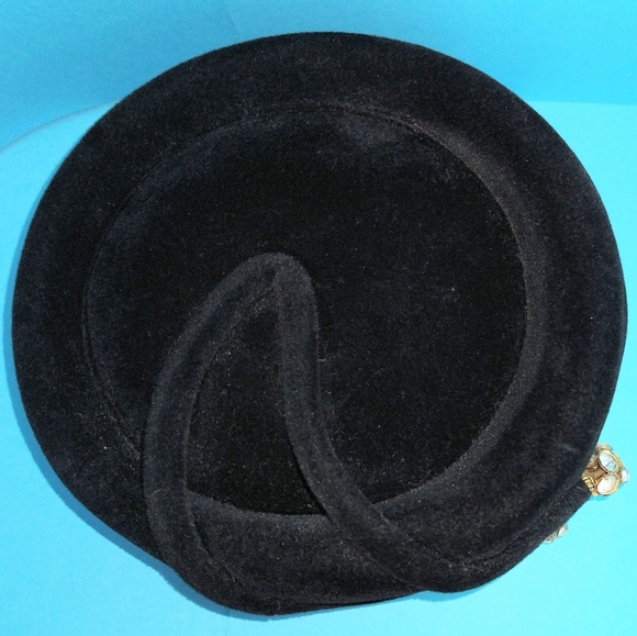 Authentic Vintage Velour Rhinestone Cotillion French Hat - Picture 3 of 7